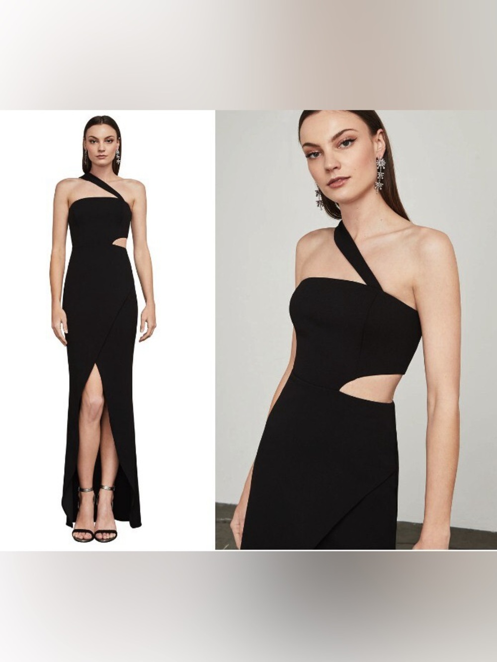 BCBGMaxAzria Black One-Shoulder Cutout Gown